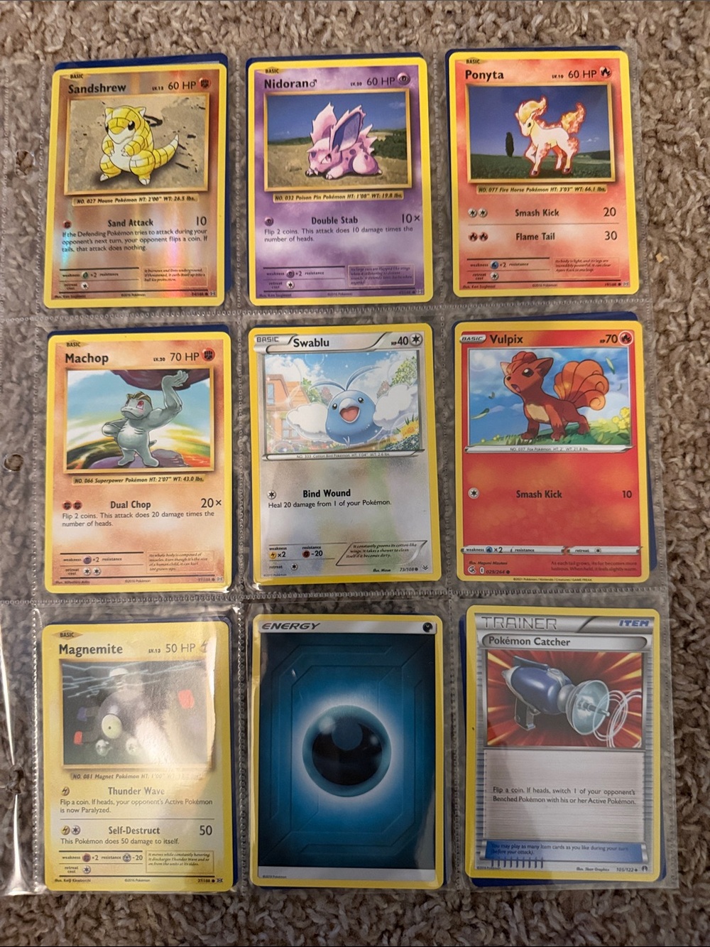 Vintage Pokémon Card Lot - 9 Cards Including Sandshrew, Nidoran, Ponyta